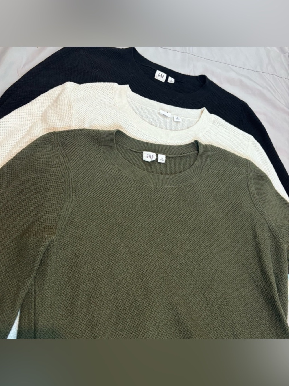 Gap Thermal Shirts Set 3 Sz Med Cotton Long Sleeve Basics Black White Green